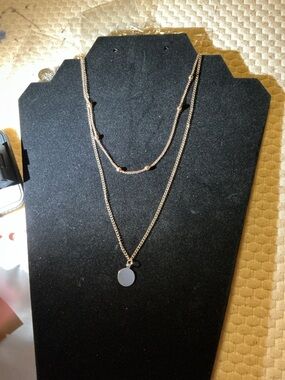 •	Triple Layer Silver Necklace Dainty Chains Bar Drop Pendant